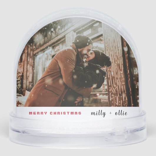 Stylish Christmas | Modern Trendy Couple Photo Met Schneekugeln (Rückseite)