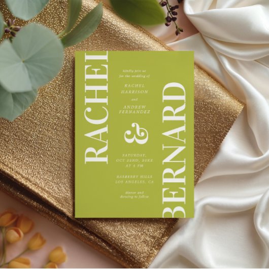 Stylish Citrus Green Typography QR Code Wedding Einladung