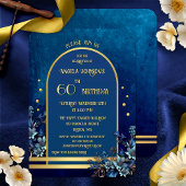 Stylish Classic Blue Gold Floral Birthday Einladung