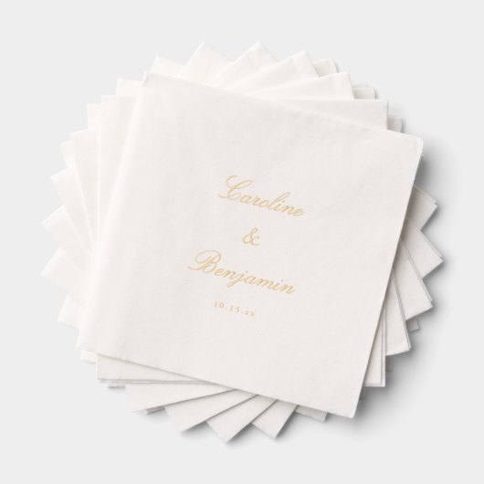 Stylish Classic Script Elegant Wedding Custom Gold Servietten Mit Folie (Insitu (Gestapelt))