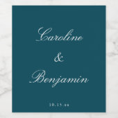 Stylish Classic Script Elegant Wedding Custom Teal Weinetikett (Einzelnes Label)