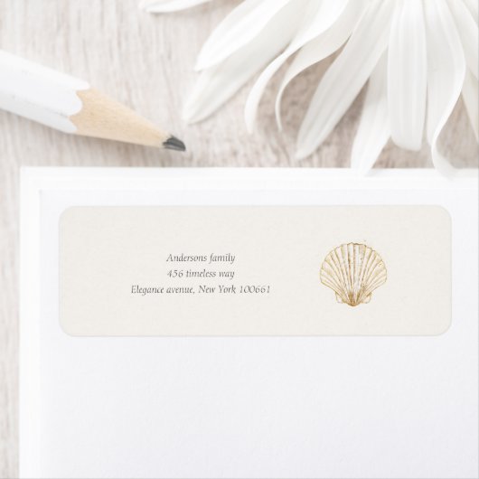 Stylish Coastal Seashell Wedding Address Label (Insitu)
