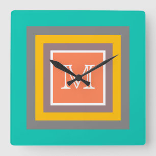 Stylish Color Square Modern Monogram Quadratische Wanduhr