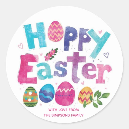 Stylish Colorful Floral Happy Easter Runder Aufkleber (Vorderseite)