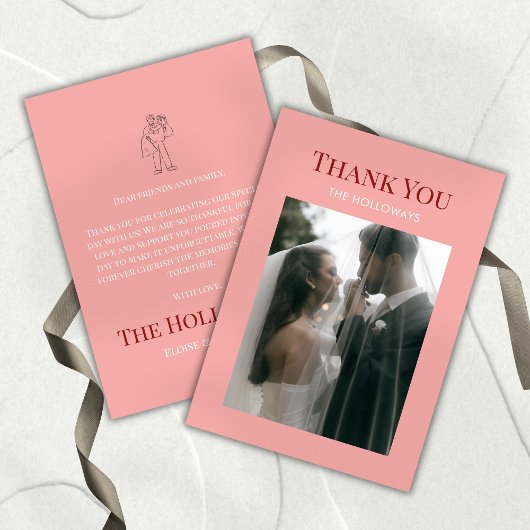 Stylish Contemporary Pink Flat Thank You Card Dankeskarte
