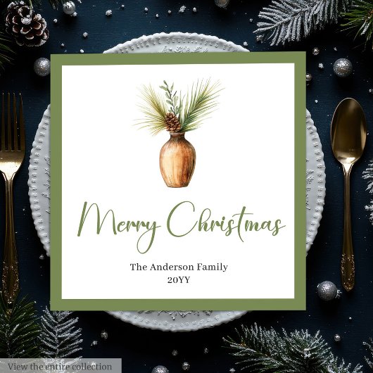 Stylish Cozy Bohemian Botanical Christmas Bouquet Serviette