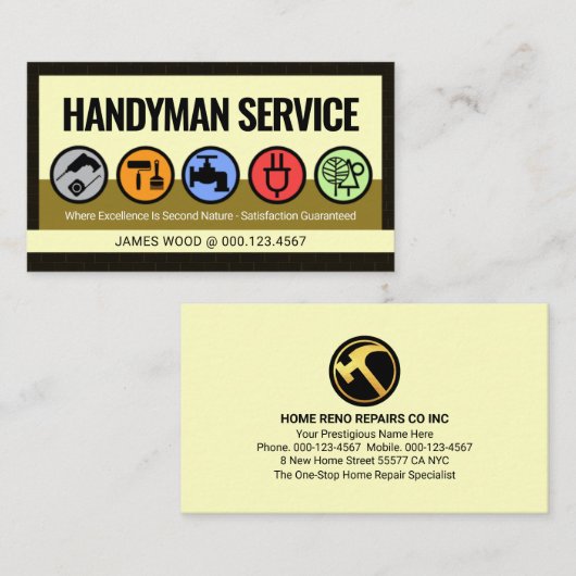 Stylish Creative Handyman Tools Icon Layer Visitenkarte (Vorne/Hinten)