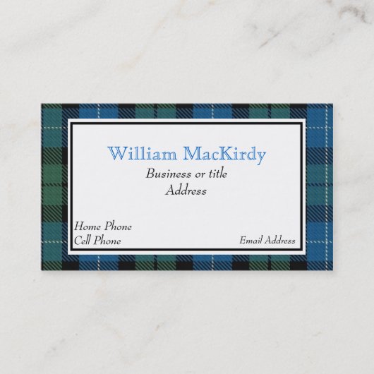 Stylish Custom MacKirdy Scottish Tartan Kariert Visitenkarte (Vorderseite)