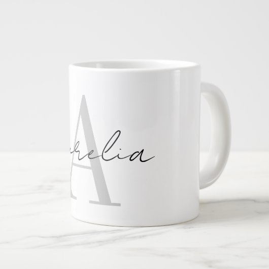 Stylish Custom Monogram Name Script Calligraph Jumbo-Tasse (Vorderseite Rechts)