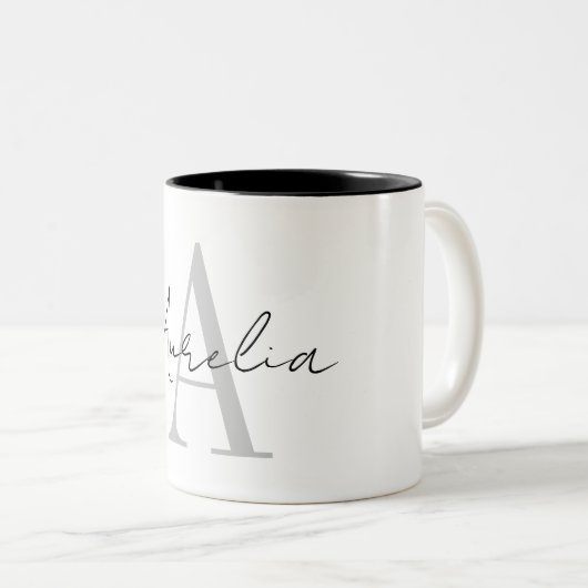 Stylish Custom Monogram Name Script Calligraph Zweifarbige Tasse (VorderseiteRechts)