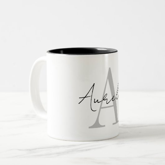 Stylish Custom Monogram Name Script Calligraph Zweifarbige Tasse (Vorderseite Links)