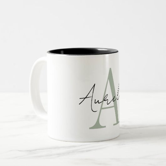 Stylish Custom Monogram Name Script Calligraphy Zweifarbige Tasse (Vorderseite Links)