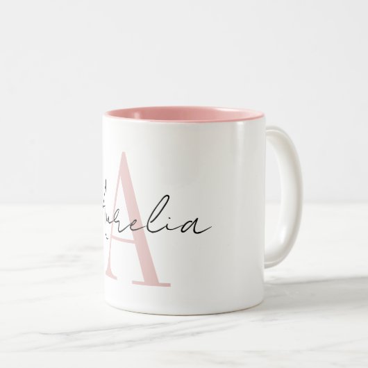 Stylish Custom Monogram Name Script Calligraphy Zweifarbige Tasse (VorderseiteRechts)