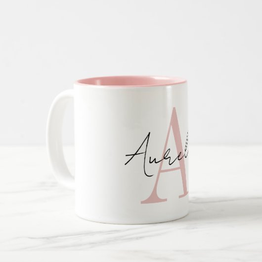 Stylish Custom Monogram Name Script Calligraphy Zweifarbige Tasse (Vorderseite Links)