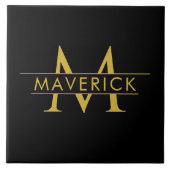 Stylish Custom Name Monogram Black Fliese (Vorderseite)