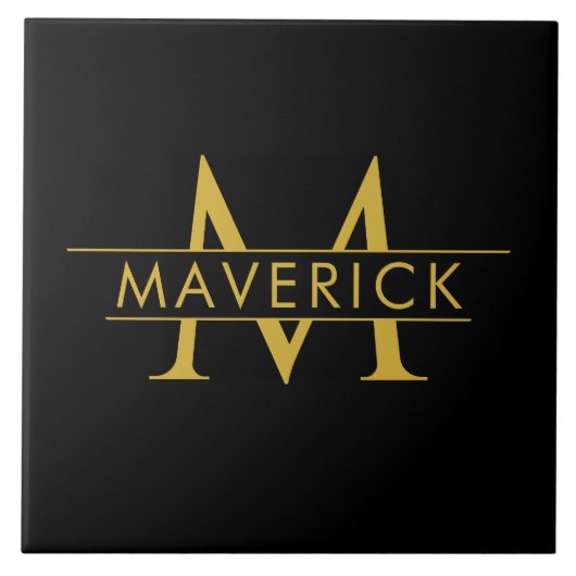 Stylish Custom Name Monogram Black Fliese (Vorderseite)