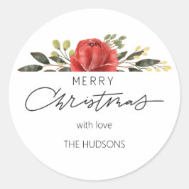 Stylish Custom Semi Floral Merry Weihnachtsgeschen Runder Aufkleber