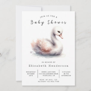 Stylish Custom Swan Baby Shower Einladung