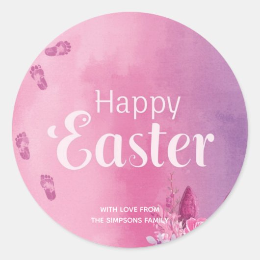Stylish cute Purple pink Happy Easter Runder Aufkleber (Vorderseite)