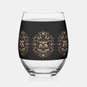 Stylish Damask Black Red Gold Pattern Weinglas Ohne Stiel (Rückseite)