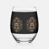 Stylish Damask Black Red Gold Pattern Weinglas Ohne Stiel (Rechts)