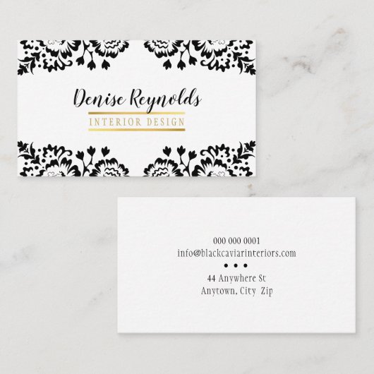 STYLISH DAMASK Schwarz-weißes Spitzengold Visitenkarte (Vorne/Hinten)