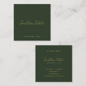 Stylish Dark Green Calligraphy Gold Text Trendy Quadratische Visitenkarte (Vorne/Hinten)