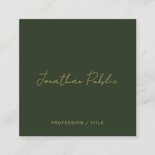 Stylish Dark Green Calligraphy Gold Text Trendy Quadratische Visitenkarte (Vorderseite)
