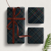 Stylish dark navy blue Christmas plaid holiday Geschenkpapier Set