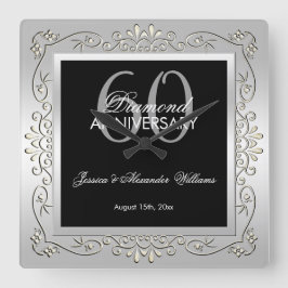 Stylish Decorative Silver 60th Wedding Anniversary Quadratische Wanduhr