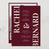 Stylish Deep Burgundy Typography QR Code Wedding Einladung (Vorne/Hinten)