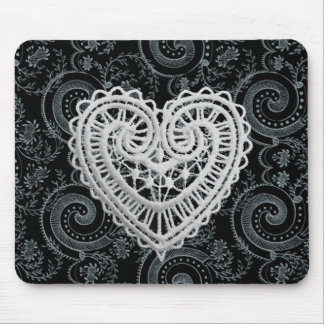 "Stylish Designs" Crochet Heart/Blk/Gray Mousepad