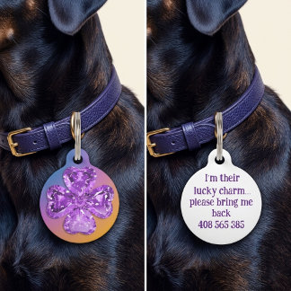 Stylish Diamond Lucky Clover Call ID Pet Tag Haustiermarke