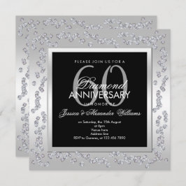 Stylish Diamonds Silver 60 th Wedding Anniversary Einladung