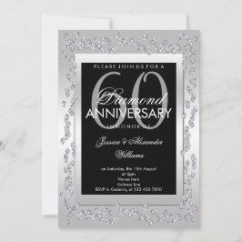 Stylish Diamonds Silver 60 th Wedding Anniversary Einladung