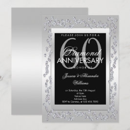 Stylish Diamonds Silver 60 th Wedding Anniversary Einladung