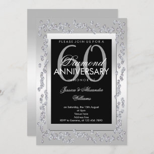 Stylish Diamonds Silver 60 th Wedding Anniversary Einladung