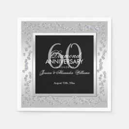 Stylish Diamonds Silver 60 th Wedding Anniversary Serviette
