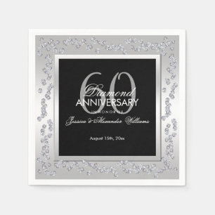 Stylish Diamonds Silver 60 th Wedding Anniversary Serviette