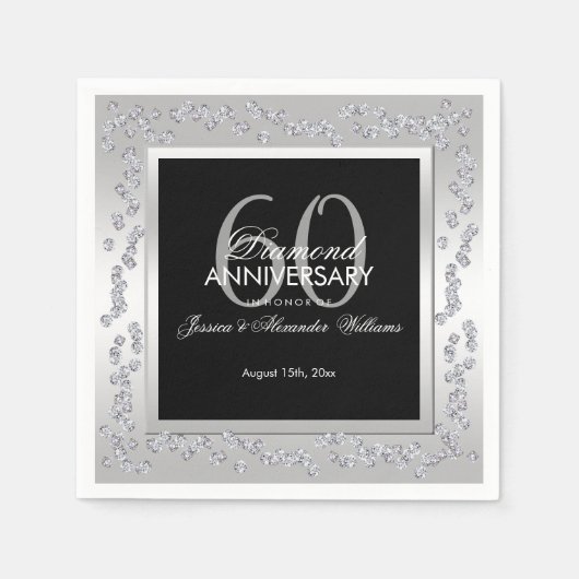 Stylish Diamonds Silver 60 th Wedding Anniversary Serviette (Vorderseite)