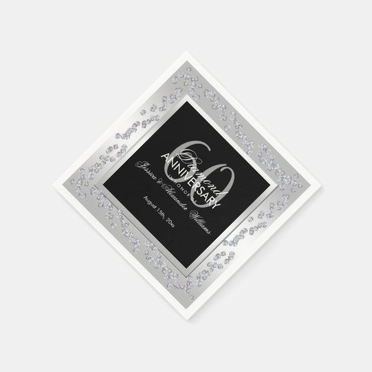 Stylish Diamonds Silver 60 th Wedding Anniversary Serviette (Ecke)