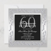 Stylish Diamonds Silver 60th Wedding Anniversary Einladung (Vorderseite)