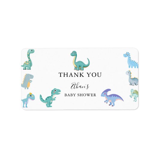 Stylish Dinosaur Baby Shower White Adressaufkleber (Vorne)