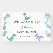 Stylish Dinosaur Baby Shower White Banner (Horizontal)