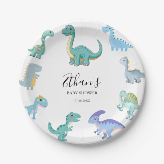 Stylish Dinosaur Baby Shower White Pappteller (Vorderseite)