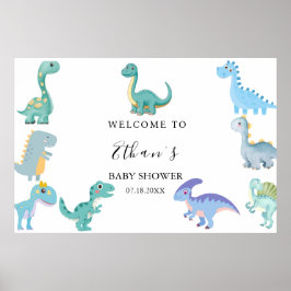Stylish Dinosaur Baby Shower White Poster