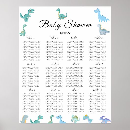 Stylish Dinosaur Baby Shower White Poster (Vorne)