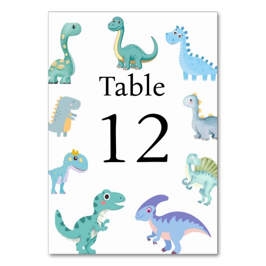 Stylish Dinosaur Baby Shower White Tischnummer (Vorderseite)