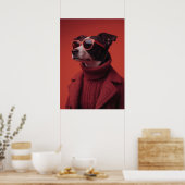 Stylish Dog Portrait in Red Poster (Küche)