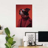 Stylish Dog Portrait in Red Poster (Heimbüro)